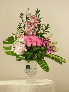 Bloss Orchid Rosé – Pink Orchid & Rose Designer Vase