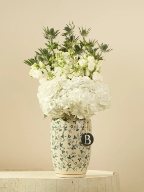 Premium White Hydrangea & Blue Eryngium Thistle Arrangement - BLOSS