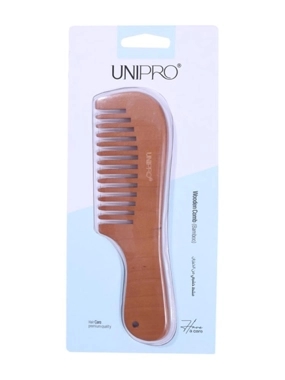 UNIPRO 18.5CM WOODEN COMBS WITH HANDLE WIDELY SPACED TEETH CODE 4762