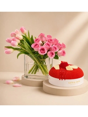 Floral & Red Velvet Cake Gift Set