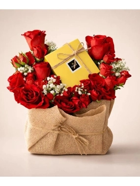 Golden Surprise Rose Basket