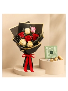 Mixed Roses Posy & Patchi Chocolates