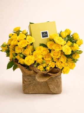 Golden Sunshine Roses with Patchi Chocolate Box