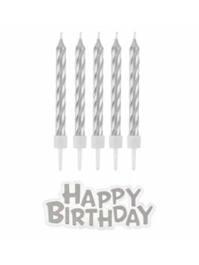Swirl Silver Candles with Holders