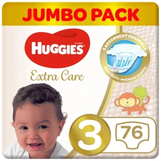 Huggies Extra Care Diapers 4-9kg 76 Pieces
