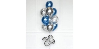 Blue and silver confetti balloon