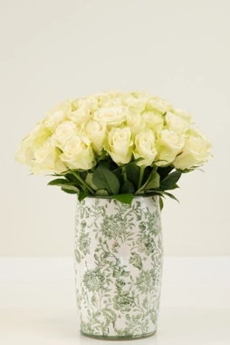 Ivory Elegance White Roses - Porcelain Vase