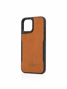iPhone 12 Pro Max silicone case with premium brown leather and black frame