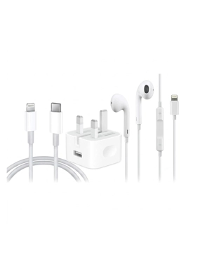 Original Apple iPhone bundle including cable, charger, and Lightning headphones
