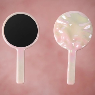 Shiny Pink Series Iridescent Ripples Pattern Round Handheld Mirror