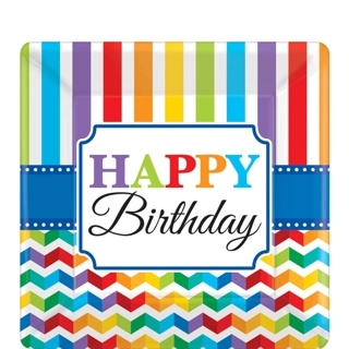 Bright Birthday Square Paper Plates 10in, 8pcs