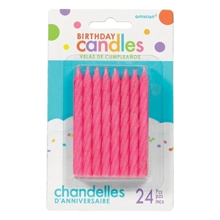 Pink Large Spiral Glitter Candle 3.25in, 24pcs