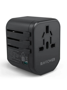 RAVPower 20W Multi-Port Travel Plug with 2 USB Ports and 1 Type-C Port - Black