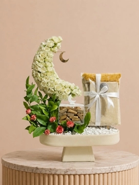 White rose crescent arrangement