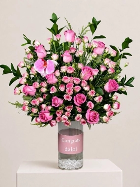 Pink rose congratulations vase