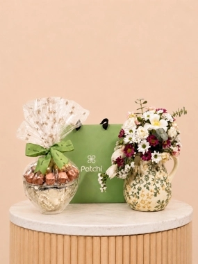 A vase of refined taste with a Patchi tray