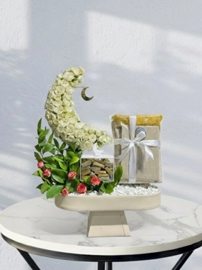 White rose crescent arrangement