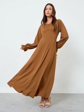 Take Two Women Solid V Neck Fitted Waist Maxi Dress
