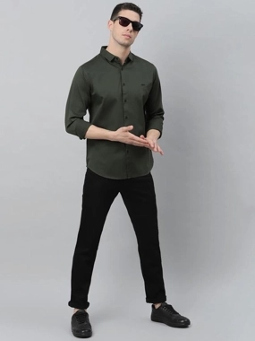 Dennis Lingo Men Olive Slim Fit Cotton Casual Shirt