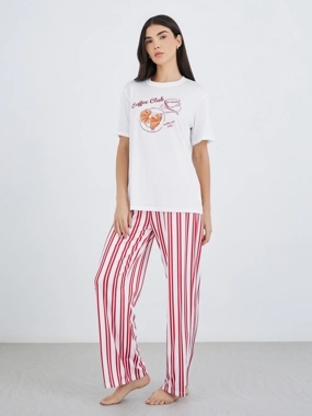 Take Two Graphic Print T-Shirt and Striped Pyjama Set