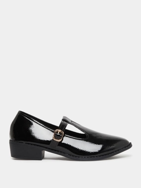 Take Two Solid Metal Buckle Chunky Heel Pointed Toe Shoes