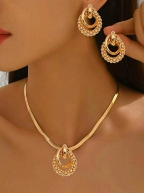 Take Two Hollow Ring Pendant Necklace with Earrings Set