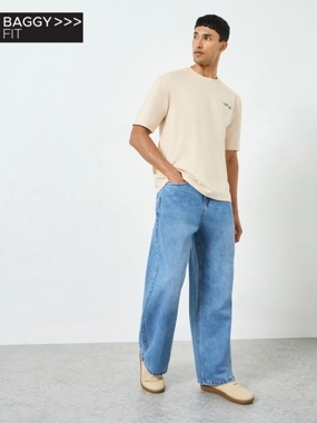 Styli Limited Men Baggy Jeans with Applique Pocket Detail