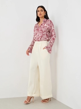Styli Solid Pleated Wide Leg Knit Pants