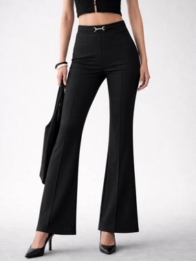 Sassafras Black Front Metal Trim Flare Pants