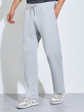 Styli Grey Solid Pocket Details Straight Fit Sweatpants