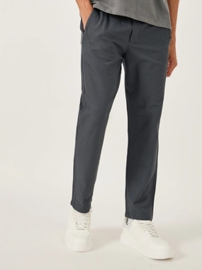 Fort Collins Men Grey Solid Straight Leg Pants with Drawstring Waist