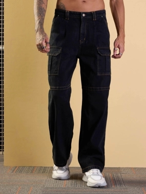 Mascln Sassafras Mid Rise Relaxed Fit Baggy Jeans with Cargo Pockets