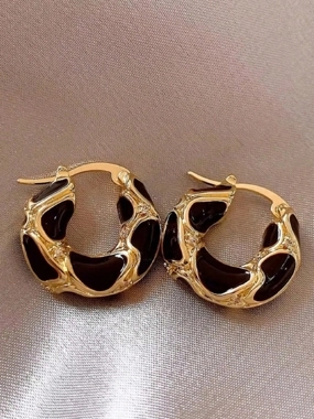 Take Two Contrast Textured Embellished Hoop Earrings