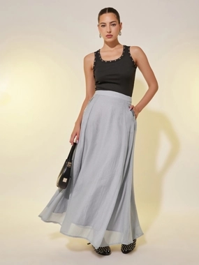 Take Two Embellished Detail A-Line Maxi Skirt with Pockets