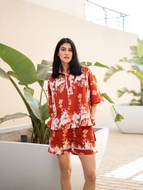 Sanskrutihomes Pure Cotton Printed Top and Shorts Pyjama Set
