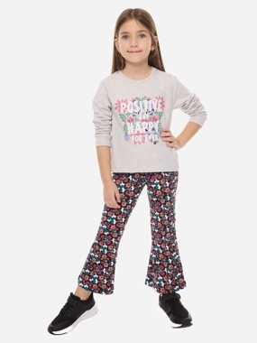 Victor and Jane Embellished Round Neck Sweatshirt and Floral Printed Flared Leggings Set