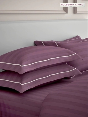 Mulberry Living 100% Cotton Pillow Covers - 300Tc Elysian Stripes - Plum