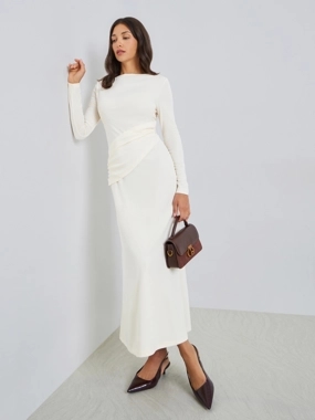 Styli Solid Autumn and Winter Long Sleeve Casual Midi Dress