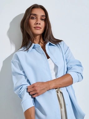 Styli Light Blue Plain Long Sleeves Oversized Shirt