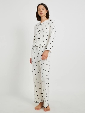 Take Two Printed Long Sleeve T-Shirt with Bow Detail and Pyjama Set