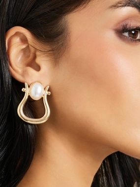 Styli Gold Tone Pearl Drop Earrings