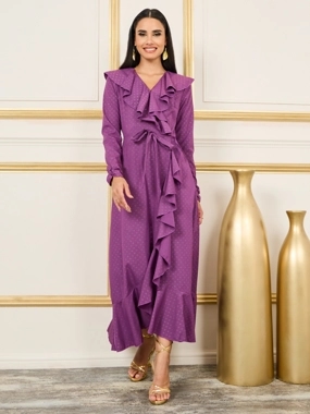 Styli Embellished Asymmetric Hem Frill Detail Maxi Dress