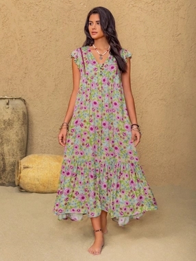Take Two Women V Neck Floral Maxi Dress