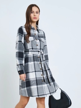 Take Two Checked Mini Shirt Dress with Belt