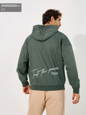 Styli Back Slogan Print Terry Oversized Hoodie