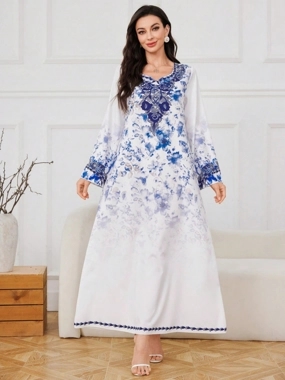 Take Two Floral Print Long Sleeve Maxi Jalabiya