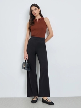 Take Two Black Solid High Rise Flared Pants