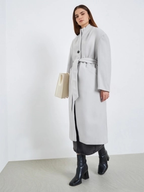 Styli Women Grey Regular Fit Wool Like Belted Midi Coat
