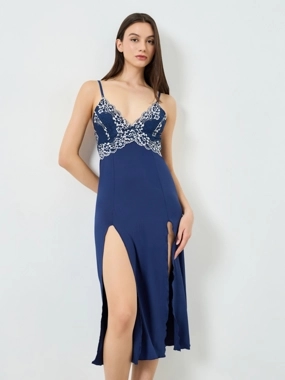 Take Two Navy Blue Lace Slip Dress