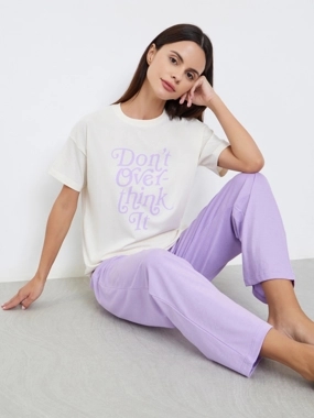 Styli Unwind Dont Over Think It Slogan T-Shirt and Solid Pyjama Set